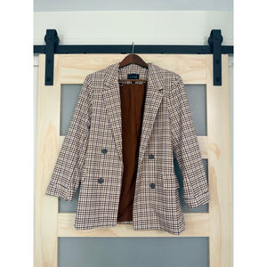 Love Tree Plaid Double-Breasted Blazer - Brown/White - Size Large (NWOT)